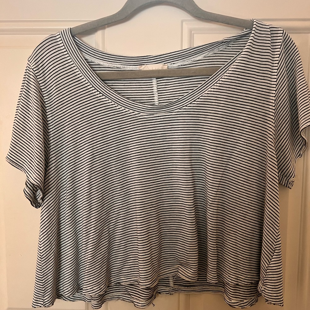 Altar’s State White & Black striped flowy crop top